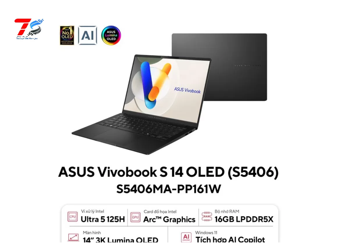 Laptop ASUS Vivobook S 14 OLED S5406MA-PP161W (Core Ultra 5 125H | 16GB | 1TB | Intel Arc | 14 inch 3K | W11H | Đen)